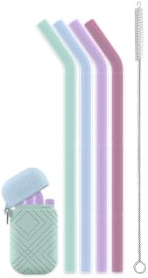 Ello Impact Pack of Reusable Silicone Straws with Fold & Store Carry