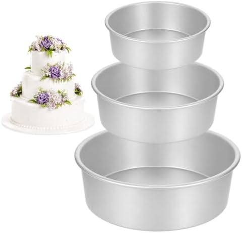 3 Pcs Round Cake Pan, 6/8 /10 Inch Aluminum Baking Pans for Layer