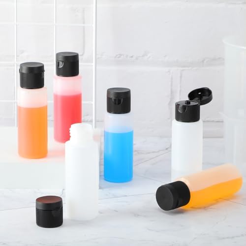 Honeydak 80 Pack 2 oz Plastic Squeeze Bottles with Black Flip Top Caps