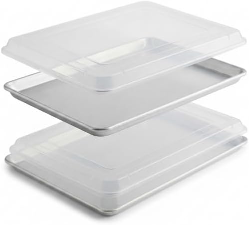 Pack of 2,Half Size Sheet Pan with Cover Set, 13 x 18 Inch Aluminum
