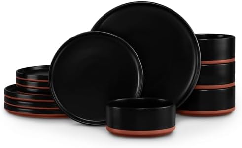 LIANYU 12 Pieces Porcelain Dinnerware Set, Dishes Set for 4, Charcoal