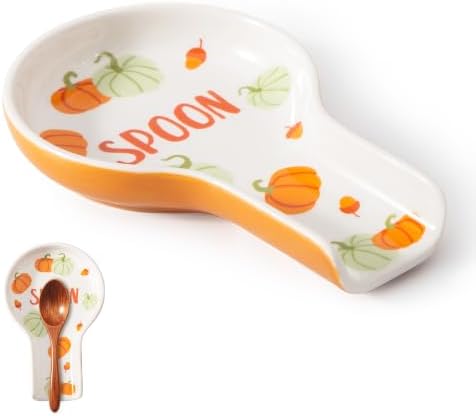 Ceramic Pumpkin Spoon Rest,Fall Utensil Rest, Orange, 1PC