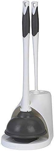 Clorox Toilet Plunger and Brush Set, White and Gray