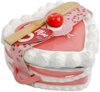 Ceramic Heart Cake Brie Baker with Cherry Handle Lid, Side Handles and