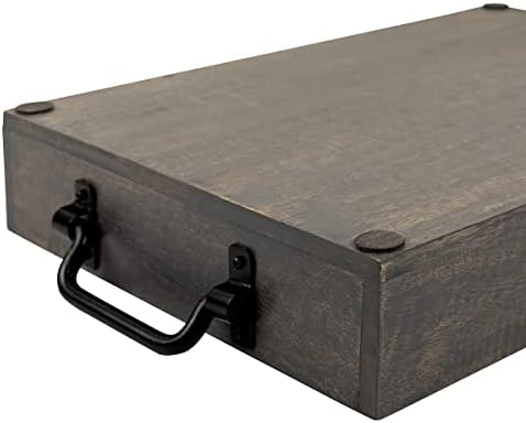 GoCraft Handmade Wooden Tray with Metal Handles – 15" x 11" x 2.5"