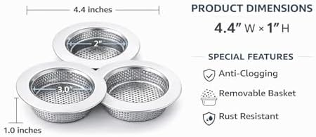 Sink Strainer Basket (3 Pack) – 304 Stainless Steel Kitchen Drain
