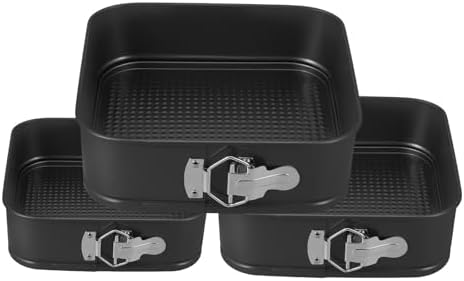 Square Springform Cake Pan Set Nonstick 3pcs, with Removable Bottom