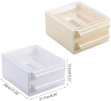 Eggs Dispenser with Double Drawers for Refrigerator, Cream Color