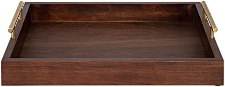 Kate and Laurel Lipton Decorative Wooden Tray with Metal Gold Handles