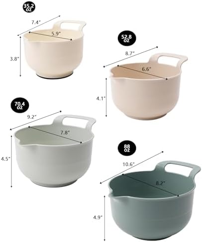 Mixing Bowls - 4 Piece Nesting Plastic Mixing Bowl Set with Pour