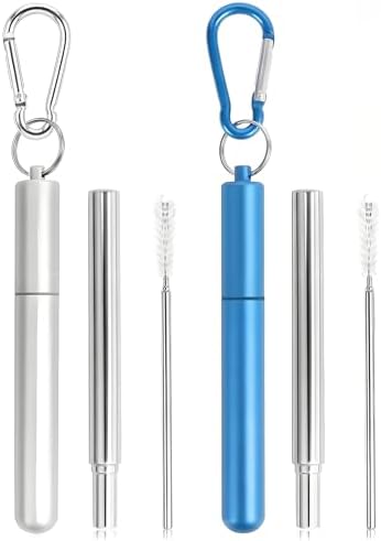 Collapsible Metal Straws, Travel Drinking Straws with Case, Keychain