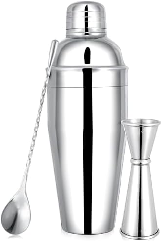 BARsics 24oz Stainless Steel Bar Cocktail Shaker, 1oz/2oz Jigger and