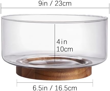 LiTY Glass Salad Bowl Set, 9′′ Medium Salad Servers with Acacia Wood