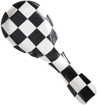 Ceramic Spoon Rest for Stove Top, Checkered Spoon Holder Utensil Rest