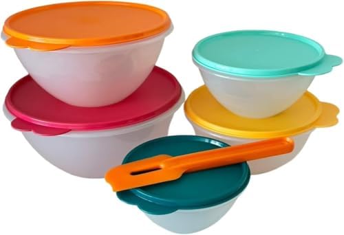 NewTup Classic Wonderlier Bowl Set, 5-Piece, White with Multicolor