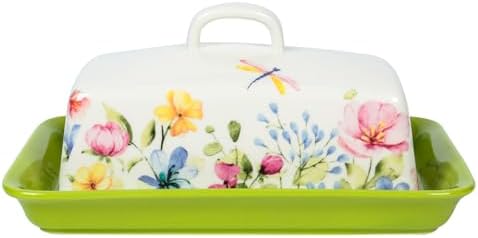 Ceramic Butter Dish with Lid for Countertop and Refrigerator Door