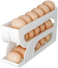 Egg Container for Refrigerator, Auto-Rolling 3-Tier Holder White