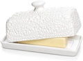 Large Ceramic Butter Dish with Lid, 7.9 x 4.1 x 3.1 Inches, Embossed