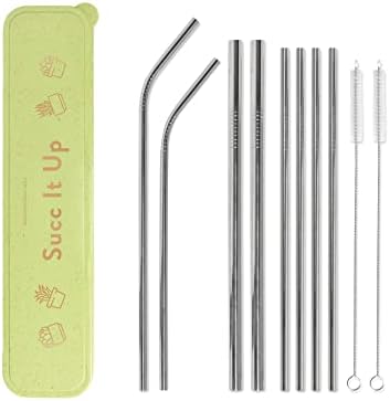 Designworks 8 Silver Stainless Steel Straws w/Plastic Travel Case