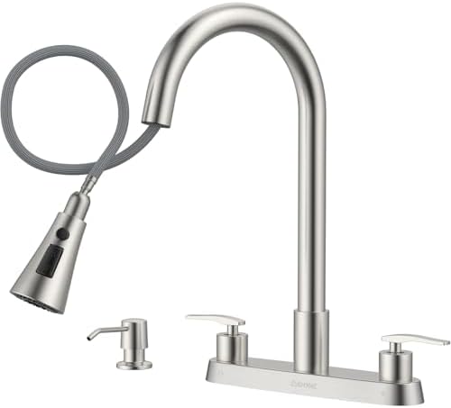 DAYONE 2 Handle Kitchen Faucet with Pull Down Sprayer, 4 Holes Sink