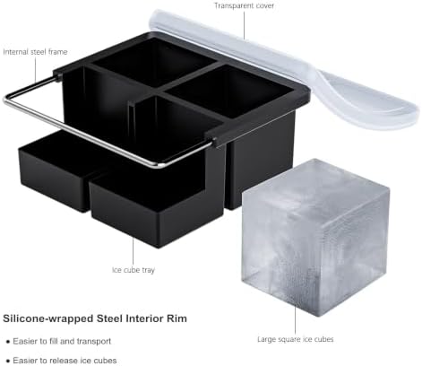 Bangp Large Ice Cube Tray for Whiskey,2 Pack Silicone Ice Cube Molds