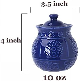 CHOOLD Blue Embossed Ceramic Sugar and Creamer Set with Lid Spoon