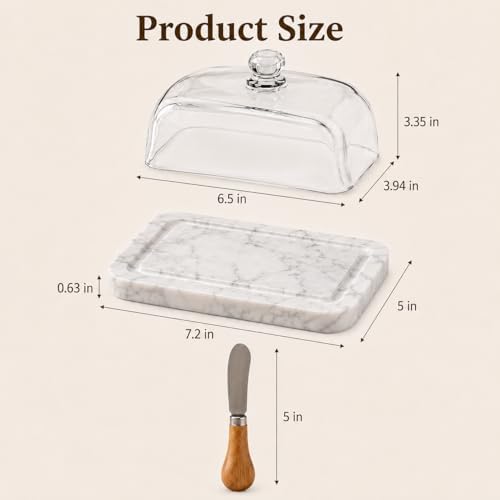 Marble Butter Dish with Lid: Butter Dish With Knife for Countertop