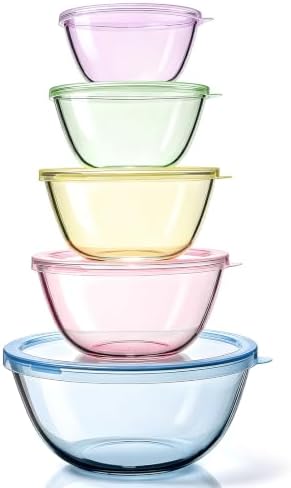 5 Pack Glass Mixing Bowls with Lids