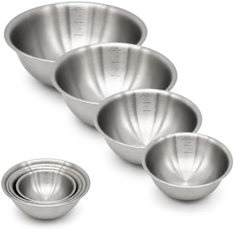 Wind Shear 4-Piece 304 Stainless Steel Mixing Bowls with Measurements