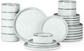 Onader Dinnerware Dishes Sets for 8, Stoneware Plates and Bowls with Unglazed Terracotta Bottom, Ceramic Kitchen Dinner Dish Set, 24 Piece - Glacier White