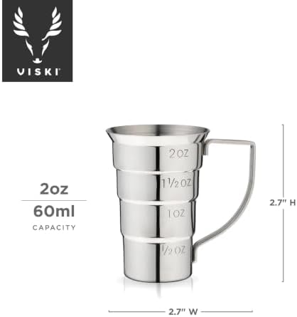 Viski Stepped Jigger With Handle, 4 Measurement Markings, Measuring
