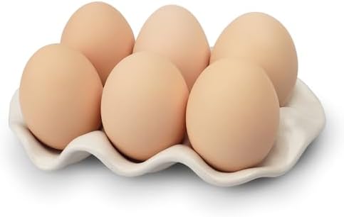 Ceramic 6-Cup Egg Tray and Holder, White