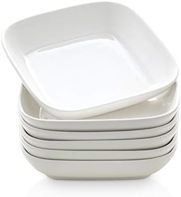 Selamica Porcelain 8-inch Square Dinner Plates, Pasta Salad Bowls, Set