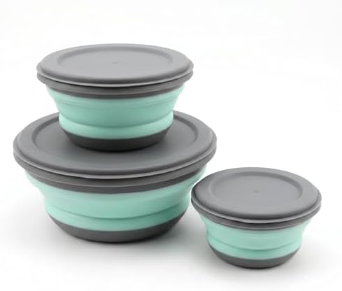 Collapsible Silicone Bowls with Lids, 3 Pack Food Grade Foldable