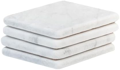 Craftsman Stoneworks White Marble Coasters – Square 4x4, Set of 4