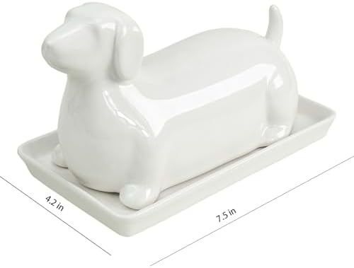 Colias Wing 3D Dachshund Shaped Ceramic Butter Dish with Lid Butter
