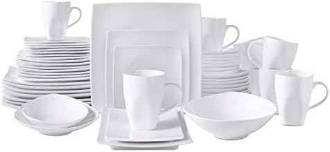 Bone China Square Shape, Elegance White 51pc Dinnerware Set