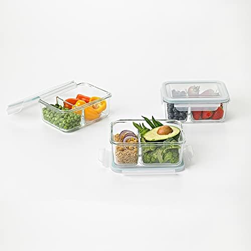 Glasslock Duo Divided Glass Food Storage Containers with Lids, 3 Piece
