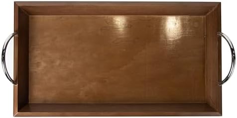 Wooden Tabletop Tray with Chrome Handles, 18 x 10 Inch Walnut Finish