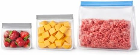 Reusable Silicone Food Storage Bags, 3 Sizes, 15-Piece Set