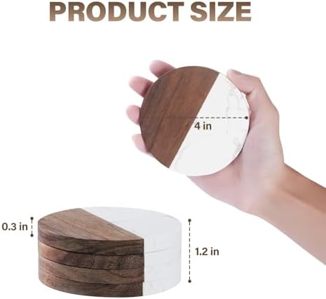 Coasters Set of 4 for Drinks,Marble-Wood Spliced Coaster for Tabletop