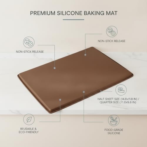 Reusable Silicone Baking Mat Set, Smooth Surface Brown Dough Rolling &
