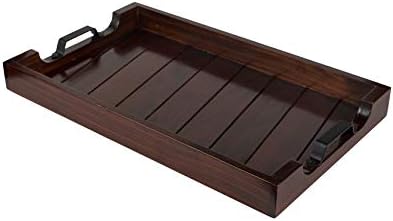 Bamboo Land- Large Wooden Serving Tray with Handle, 20” X 12’’, Dark