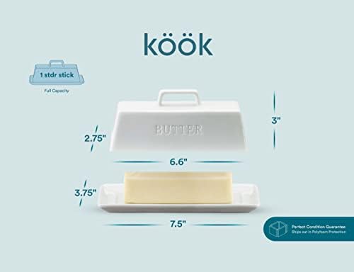Kook Ceramic Butter Dish with Lid, Countertop, Dishes, Tray, White
