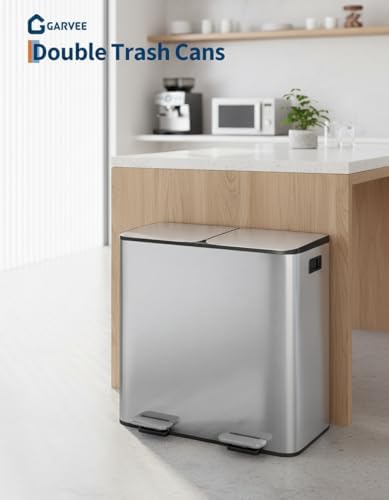 Garvee Dual Kitchen Trash Can, 2x10.6 Gal, Stainless Steel