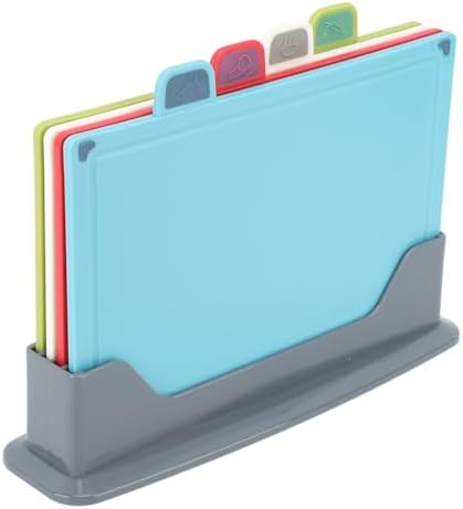 4 Piece Color Coded Non Slip Plastic Cutting Board Set with Stand Food