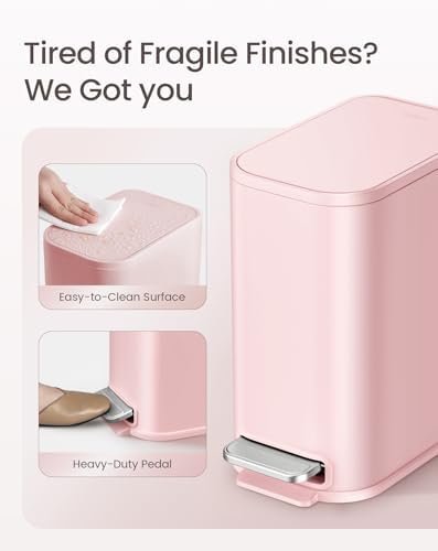 Cesun Small Bathroom Trash Can, 1.3 Gal, Pink