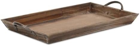 Pemberly Row Tapered Wood Tray, Dark Brown Finish with Metal Handles