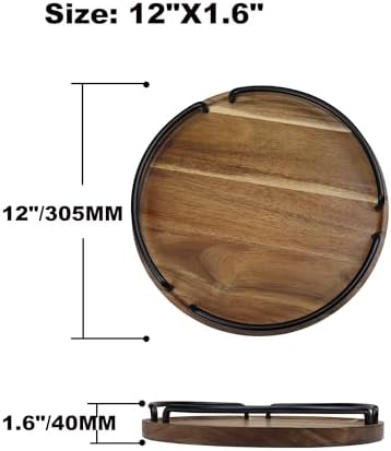 Round Wooden Serving Tray - Rustic Style Decorative Tray for Coffee