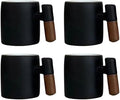 2-Oz Ceramic Espresso Cups with Wood Handle, 2/4-Piece Set for Coffee